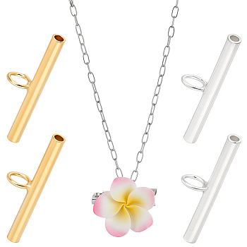4Pcs 2 Colors 925 Sterling Silver Pin to Pendant Converter, Brooch to Necklace Converter, Golden & Silver, 7x20x2mm, Hole: 1.2~1.6mm, 2pcs/color