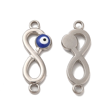 201 Stainless Steel Connector Charms, with Enamel, Infinity Links with Evil Eye, Stainless Steel Color, 24x9x2mm, Hole: 1.5mm