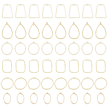 48Pcs 6 Styles Alloy Open Back Bezel Pendants, For DIY UV Resin, Epoxy Resin, Pressed Flower Jewelry, Cadmium Free & Lead Free, Ring & Trapezoid & Teardrop, Mixed Shapes, Light Gold, 35~50x33~42.5x1.7~2mm, Hole: 1.5~1.6mm, 8pcs/style