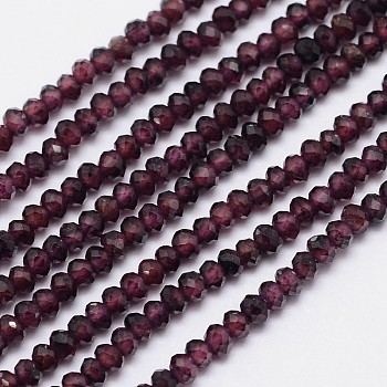 Faceted Rondelle Natural Garnet Bead Strands, 3x2mm, Hole: 1mm, about 144pcs/strand, 15.5 inch