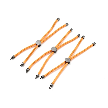 Half Finished Twisted Milan Rope Slider Bracelets, with Rack Plating Brass Cord Ends & Open Loop, Cadmium Free & Lead Free, for Connector Charm Bracelet Making, Gunmetal, Dark Orange, 222~230x3mm