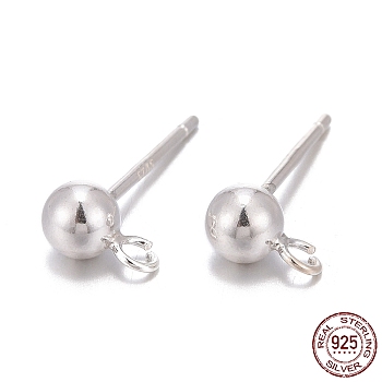 925 Sterling Silver Ear Stud Findings, Silver, 15x4mm, Hole: 1.4mm, Pin: 0.8mm, about 48pairs/20g