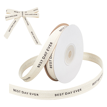 9M BEST DAY EVER Word Print Cotton Herringbone Ribbon, for Gift Wrapping, Beige, 16mm, about 9.84 Yards(9m)/Roll