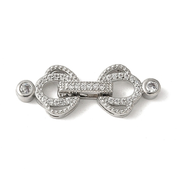 Brass Pave Clear Cubic Zirconia Fold Over Clasps, Lead Free & Cadmium Free, Long-Lasting Plated, Rack Plating, Crown, Platinum, 29mm