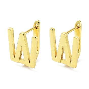 Brass Letter Stud Earrings for Women, Lead Free & Cadmium Free, Real 18K Gold Plated, Letter W, 15x12.5mm