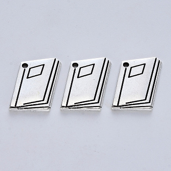 Tibetan Style Alloy Pendants for Teachers' Day, Cadmium Free & Lead Free, Book, Antique Silver, 18x12.5x2mm, Hole: 1.2mm