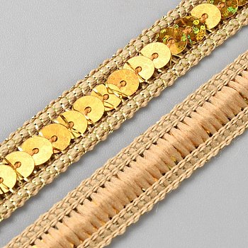 Polyester Ribbons, with Plastic Sequins, Gold, 1/2 inch(12mm)