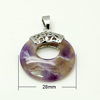 Ametrine Pendants, with Brass Findings, Flat Round, Platinum Metal Color, 28x6mm, Hole: 7x4mm