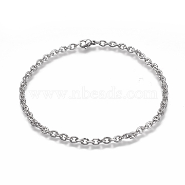 304 Stainless Steel Cable Chain Anklets, with Lobster Claw Clasp, Stainless Steel Color, 9-7/8 inch(25cm)(X-AJEW-H100-01P)