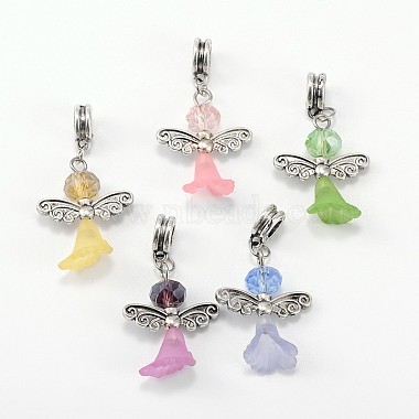 38mm Mixed Color Angel & Fairy Alloy + Glass Dangle Beads