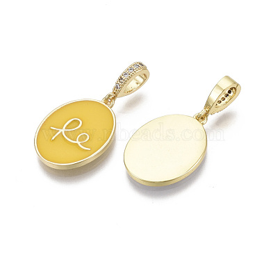 Real 18K Gold Plated Yellow Oval Brass+Cubic Zirconia+Enamel Pendants