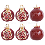 Brass Enamel Charms, Pomegranate Charms, Golden, Dark Red, 11.5x11.5x7.5mm, Jump Ring: 4x0.8mm, Inner Diameter: 2.5mm(KK-WH0062-264)