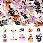 100Pcs Halloween Theme Printed Opaque Resin Cabochons, Mixed Shapes, Mixed Color, 4~13x7~12x3~4.5mm(CRES-YW0002-57)