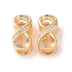 Brass Micro Pave Clear Cubic Zirconia European Beads, Large Hole Beads, Infinity, Real 18K Gold Plated, 15x8x9mm, Hole: 5mm(KK-Z142-07G)