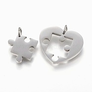 304 Stainless Steel Split Pendants, Heart with Puzzle, Stainless Steel Color, 24x28x2.5mm, Hole: 5mm, 17.5x17.5x2.5mm, Hole: 5mm(STAS-F168-12P)