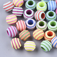 Spray Painted Acrylic European Beads, Large Hole Beads, Rondelle with Stripe, Mixed Color, 9.5x7.5mm, Hole: 4.5mm, about 1560pcs/500g(SACR-S303-002B)