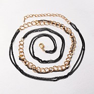 Golden Tone Iron Curb Chains and Brass Twisted Chains, with Alloy Lobster Clasps Claw Clasps and Iron End Chains, Black, 29.5inches(NJEW-J023-01)
