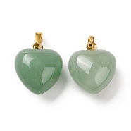 Natural Green Aventurine Pendants, with Golden Tone Brass Findings, Heart Charm, 18x15~15.5x6~8mm, Hole: 6x3mm(G-I311-A06-G)