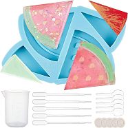 DIY Watermelon Straw Topper Silicone Molds Kits, Food Grade Resin Casting Molds, For UV Resin, Epoxy Resin Jewelry Making, with Plastic Pipettes, Latex Finger Cots, Plastic Measuring Cup, Sky Blue, 73x103.5x12mm, Inner Size: 39.5x21.5mm and 49.5x50mm(DIY-OC0003-19)