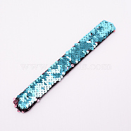 Mermaid Slap Bracelets, Two-color Reversible Charm Sequins Flip Wristbands, Light Sky Blue, 214x28x5.5mm(BJEW-TAC0004-03J)