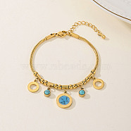 Fashionable Casual Stainless Sterl & Resin Roman Circle Charm Bracelets for Women, Real 18K Gold Plated,, 6-1/8 inch(15.5cm)(GJ6153)