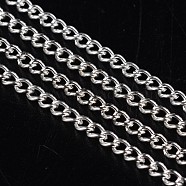 Iron Twisted Chains, Unwelded, Silver Color Plated, with Spool, Size: Chains: about 3.7mm long, 2.5mm wide, 0.7mm thick, 100m/roll(CH-TM0.5-S)