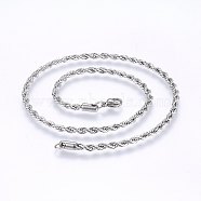 304 Stainless Steel Rope Chain Necklaces, with Lobster Claw Clasps, Stainless Steel Color, 17.7 inch(45cm), 4mm(NJEW-F226-03P-06)