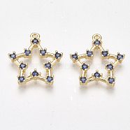 Brass Cubic Zirconia Pendants, Nickel Free, Real 18K Gold Plated, Star, Marine Blue, 18x16.5x2.5mm, Hole: 1mm(X-KK-T038-505E)