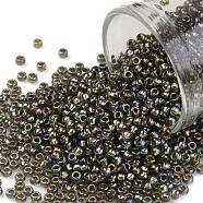 TOHO Round Seed Beads, Japanese Seed Beads, (999) Gilt Lined AB Black Diamond, 11/0, 2.2mm, Hole: 0.8mm, about 5555pcs/50g(SEED-XTR11-0999)