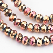 Electroplate Glass Beads Strands, Faceted Rondelle, Rose Gold Plated, 4x3mm, Hole: 1mm, about 146pcs/strand, 18.8 inch(EGLA-P018-4mm-F02)