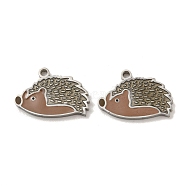 316 Surgical Stainless Steel Pendants, with Enamel, Hedgehog Charm, Stainless Steel Color, 10.5x16x2mm, Hole: 1.4mm(STAS-G325-04P)
