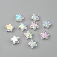 Perles acryliques transparentes écologiques, étoiles du nord, clair ab, couleur ab , environ 10 mm de diamètre, épaisseur de 4mm, Trou: 1.5 mm(X-PL556-1)