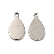 201 Stainless Steel Pendants, Teardrop Charm, Stainless Steel Color, 14x8x0.5mm, Hole: 1.2mm(STAS-P320-30P)