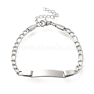 304 Stainless Steel Kids Bracelets, Blank Rectangle Link Bracelets, Platinum, 6-3/8 inch(16.2cm)(BJEW-M233-08P)