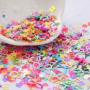 Ornament Accessories, PVC Plastic Paillette/Sequins Beads, Golden Sheen, Letter/Flower/Umbrella, Mixed Color, 2.5~6x3~7x0.3mm(PVC-L001-09)