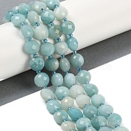 Natural Amazonite Beads Strands, Faceted, Flat Round, with Seed Beads, 9.5~10x5~6mm, Hole: 1mm, about 32~34pcs/strand, 15.75~14.96''(38~40cm)(G-B094-A09-01)