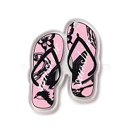 Printed Transparent Hawaii Theme Acrylic Pendants, Slipper, Pink, 41x30.5x2.5mm, Hole: 2mm(OACR-S045-02F)