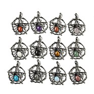 Natural & Synthetic Mixed Gemstone Pendants, Alloy Pentagram with Spider Charms, Antique Silver, 44.5x39x7mm, Hole: 7.5x6.5mm(G-P547-05AS)