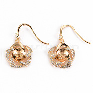 Brass Micro Pave Clear Cubic Zirconia Earring Hooks, Ear Wire, for Half Drilled Bead, Nickel Free, Flower, Real 18K Gold Plated, 27x16mm, 21 Gauge, Pin: 0.7mm, 21 Gauge, Pin: 0.7mm(for half drilled bead)(KK-S263-263-NF)