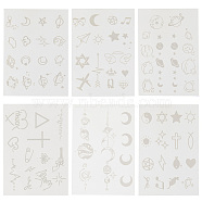 Gorgecraft 6 Sheets 6 Style Cool Sexy Body Art Removable Temporary Tattoos Paper Stickers, Planet & Moon & Universe Theme Pattern, Mixed Patterns, 11x7.8x0.02cm, 1 sheets/style(DIY-GF0007-13)