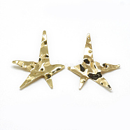 Brass Pendants, Star, Real 18K Gold Plated, 42x34x1mm, Hole: 1mm(KK-T032-121G)