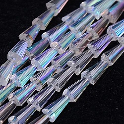 Electroplate Glass Beads Strands, AB Color, Faceted, Cone, Clear AB, 7.5x4mm, Hole: 1mm, about 71pcs/strand, 20.4 inch(X-EGLA-J046-AB07)