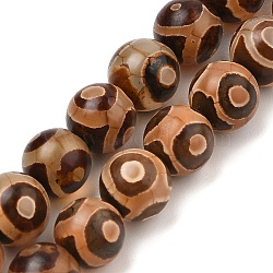 Natural Tibetan 3-Eye dZi Agate Beads Strands, Round, Dyed & Heated, Sandy Brown, 10~10.5mm, Hole: 1.2mm, about 35pcs/strand, 13.70''(34.8cm)(G-A240-A03-02)