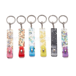 Ferroalloy, Plastic and Acrylic Keychain, Contactless Card Extractor, for Long Nail Card Extractor Keychain with Card Puller for Girls, Rectangle, Mixed Color, 15.5cm(KEYC-C048-01)