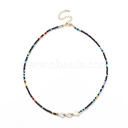 Shell Heart & Glass Beaded Necklace for Women, Colorful, 17.17 inch(43.6cm)(NJEW-JN03910-01)