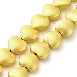 Electroplate Glass Beads Strands, Heart, Matte Golden, 11x12.5x6mm, Hole: 1mm, about 37pcs/strand, 16.14''(41cm)(EGLA-H109-12H-04)