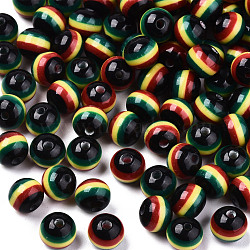 Ghana Jamaica Reggae Stripe Resin Beads, Round, Colorful, 8x7mm, Hole: 1.6mm(RESI-N026-001B-01)