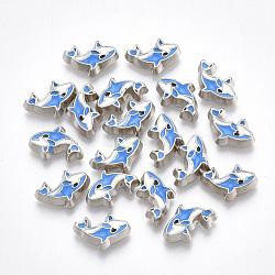 Alloy Enamel Cabochons, Fit Floating Locket Charms, Dolphin, Dodger Blue, Platinum, 6x9.5x2mm(PALLOY-T054-08)