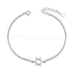 SHEGRACE 925 Sterling Silver Link Bracelet, Hexagram, Platinum, 6-1/4 inch(160mm)(JB363A)