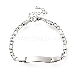 304 Stainless Steel Kids Bracelets, Blank Rectangle Link Bracelets, Platinum, 6-3/8 inch(16.2cm)(BJEW-M233-08P)